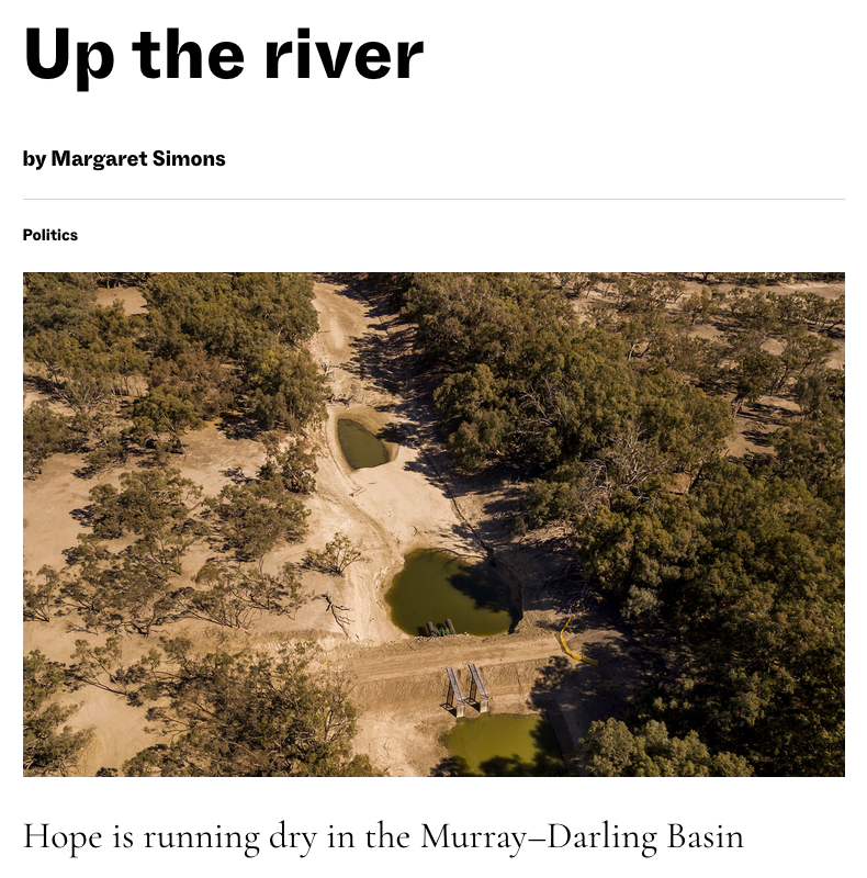 An article in the Monthly magazine on the fate of the Murray-Darling Basin Baaka Monthly